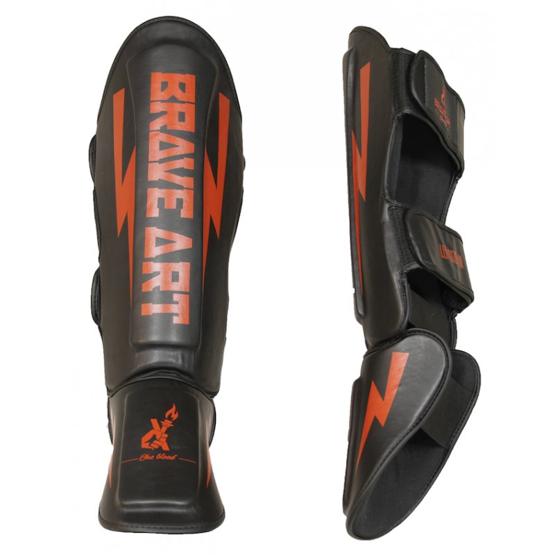 Protège-Tibias et pieds Classic One PU Brave Art Noir et Rouge - PTPUBR