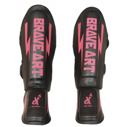 Protège-Tibias et Pieds PU Classic One Brave Art Noir et Rose - PTPUBP