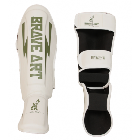 Protège-Tibias et Pieds PU Classic One Brave Art Blanc et Vert - PTPUWG