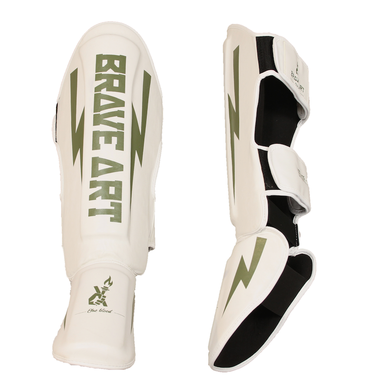 Protège-Tibias et Pieds PU Classic One Brave Art Blanc et Vert - PTPUWG