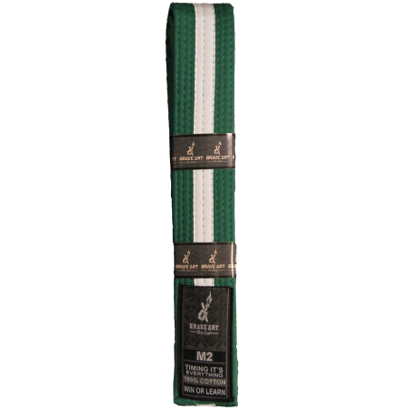 Ceinture BJJ enfant Brave Art verte et blanche – coton solide M00–M4