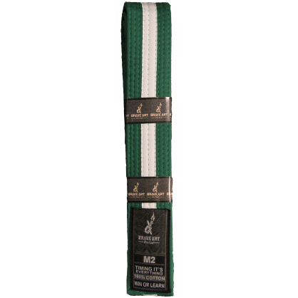 Ceinture BJJ enfant Brave Art verte et blanche – coton solide M00–M4