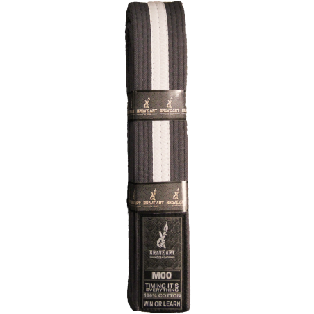 Ceinture BJJ enfant Brave Art grise et blanche – Coton, M00–M4