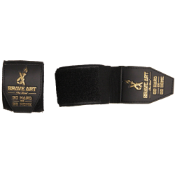 Bandes de Boxe Brave Art 4,5m Noires – Logo Doré, Scratch Silicone