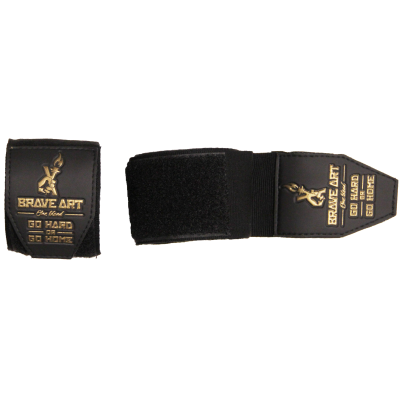Bandes de Boxe Brave Art 4,5 m – Noires avec Logo Doré – BABBG Bandes de Boxe Brave Art 4,5 m – Noires avec Logo Doré – BABBG