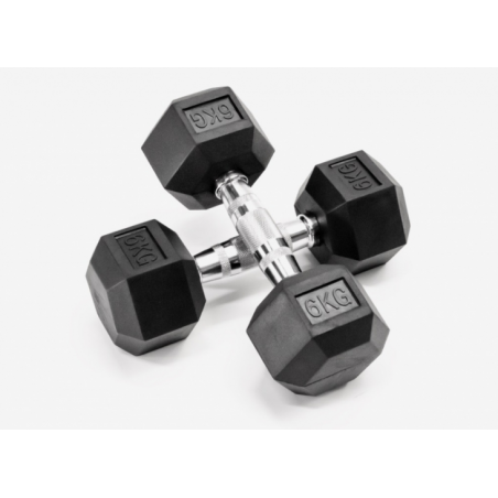 Hex Dumbbell 6 kg – Haltère hexagonal compact, poignée striée, revêtement protecteur