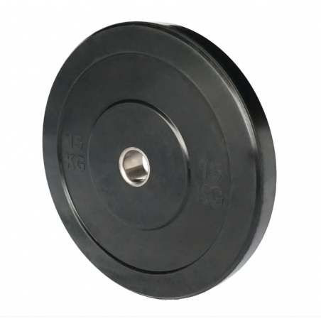 Bumper Plate 15kg en Caoutchouc Noir – Absorption des chocs, durabilité et design sobre