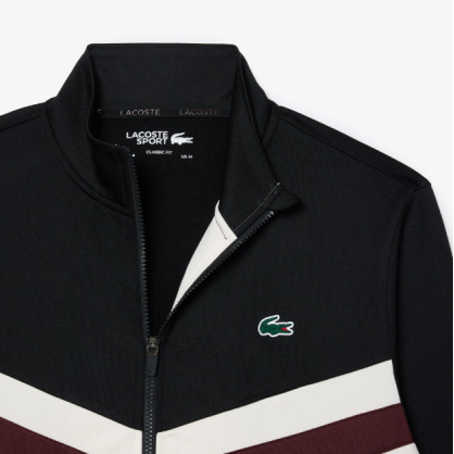 Sweatshirt Zippé Tennis Lacoste – Polyester Recyclé, Color-Block Élégant