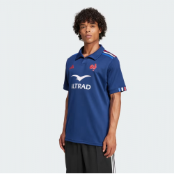 Maillot Domicile Rugby France Adidas – JG3533 | AEROREADY, Blason brodé, 3 bandes tricolores