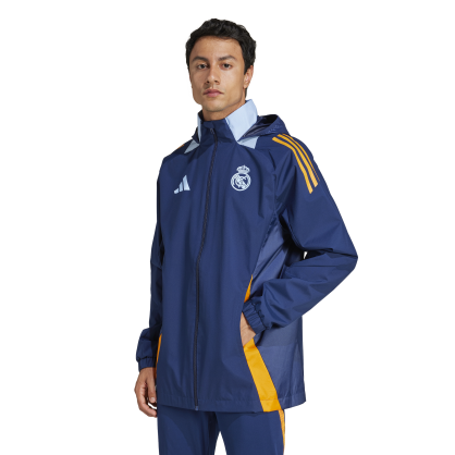 Veste tout temps Real Madrid Adidas – Imperméable, capuche ajustable, poches zippées | JE4204