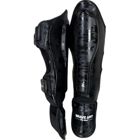 Brave Art Black Shadow Shin & Foot Guards in Full-Grain Leather – Total Leg Protection for Muay Thai & Kickboxing