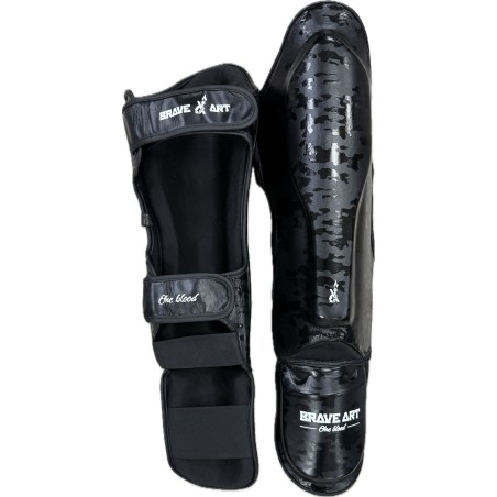 Protège-Tibias et Pieds Brave Art Black Shadow en Cuir Pleine Fleur – Protection Intégrale pour Muay Thaï & Kick Boxing