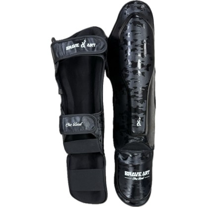 Brave Art Black Shadow Shin & Foot Guards – Full-Grain Leather | Elite Protection for Muay Thai & Kickboxing