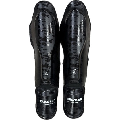 Brave Art Black Shadow Shin & Foot Guards – Full-Grain Leather | Elite Protection for Muay Thai & Kickboxing