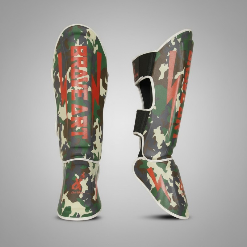 Brave Art Classic One Shin & Instep Guards – Green & Beige Camo