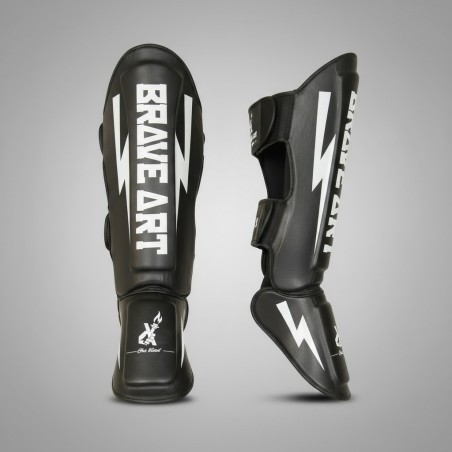 Brave Art Shin Guards Classic One – Black White for MMA, Kickboxing, Muay Thai