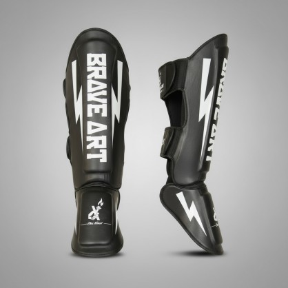 Brave Art Shin Guards Classic One – Black White for MMA, Kickboxing, Muay Thai