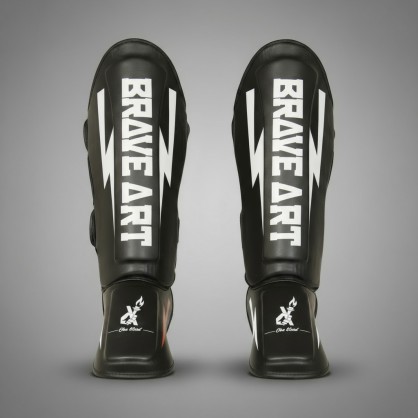 Brave Art Shin Guards Classic One – Black White for MMA, Kickboxing, Muay Thai