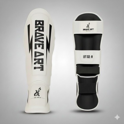 Brave Art Shin Guards Classic One – White Black for MMA, Muay Thai, Kickboxing