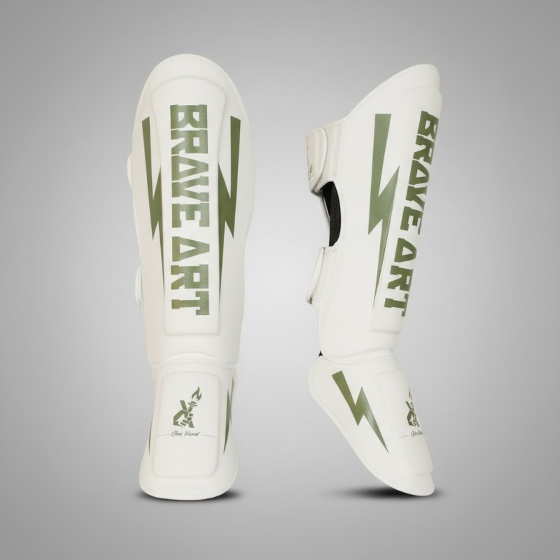 Protège-Tibias et Pieds PU Classic One Brave Art Blanc et Vert