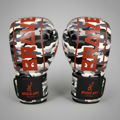 Brave Art Gloves BGCOCB – Grey Black White Camo Boxing Gloves with Red Logo