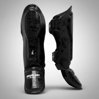 Protège-Tibias et Pieds Brave Art Black Shadow – Cuir Pleine Fleur | Protection Complète Muay Thaï & Kick Boxing