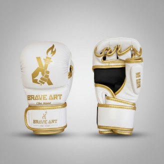 Brave Art MMA Sparring Tactical Gloves – White & Gold