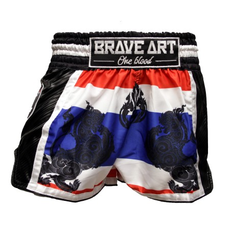 Brave Art Muay Thai Shorts – White, Blue & Red