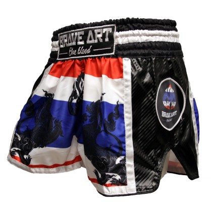 Brave Art Muay Thai Shorts – Lion White, Blue & Red