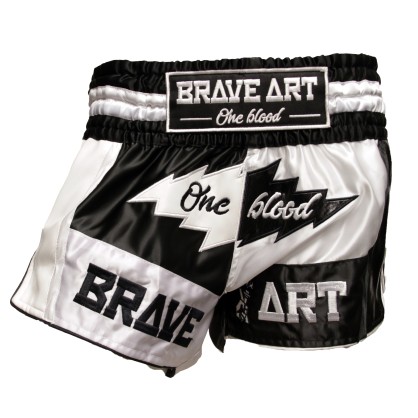 Brave Art Muay Thai Light Night Shorts – Black & White – BATSLN