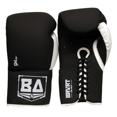 Gants de Boxe de Compétition Brave Art | Cuir à lacets Noir & Blanc