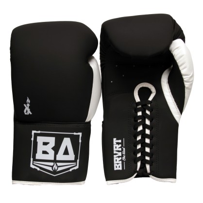 Gants de Boxe de Compétition Brave Art | Cuir à lacets Noir & Blanc