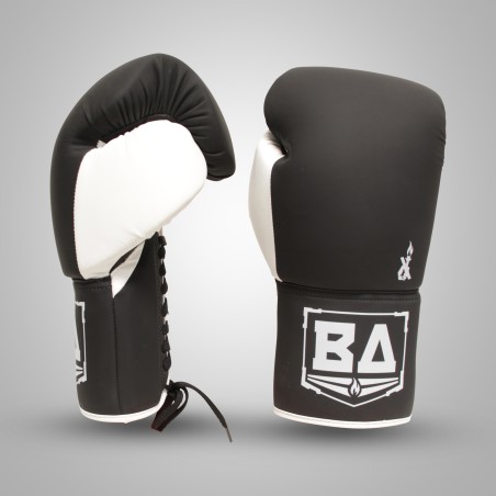 Gants de Boxe de Compétition Brave Art | Cuir à lacets Noir & Blanc