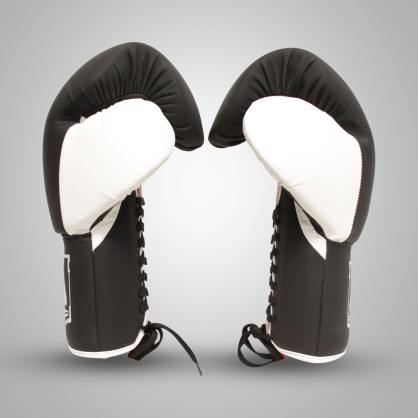 Gants de Boxe de Compétition Brave Art | Cuir à lacets Noir & Blanc