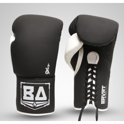 Gants de Boxe de Compétition Brave Art | Cuir à lacets Noir & Blanc