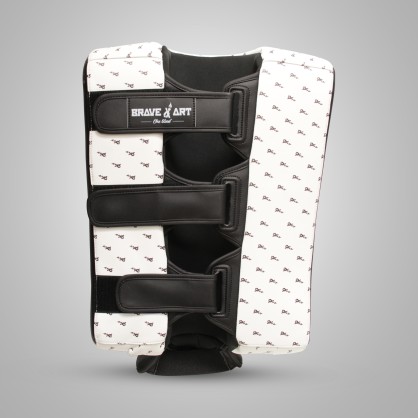 Calf Kick Brave Art en Cuir Noir & Blanc | Protection Kickboxing & Muay-Thaï