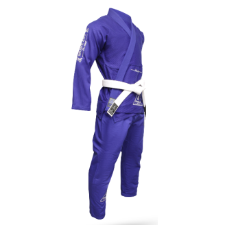 Kimono de Jiu-Jitsu Brave Art Bleu avec Broderie Blanche - Side