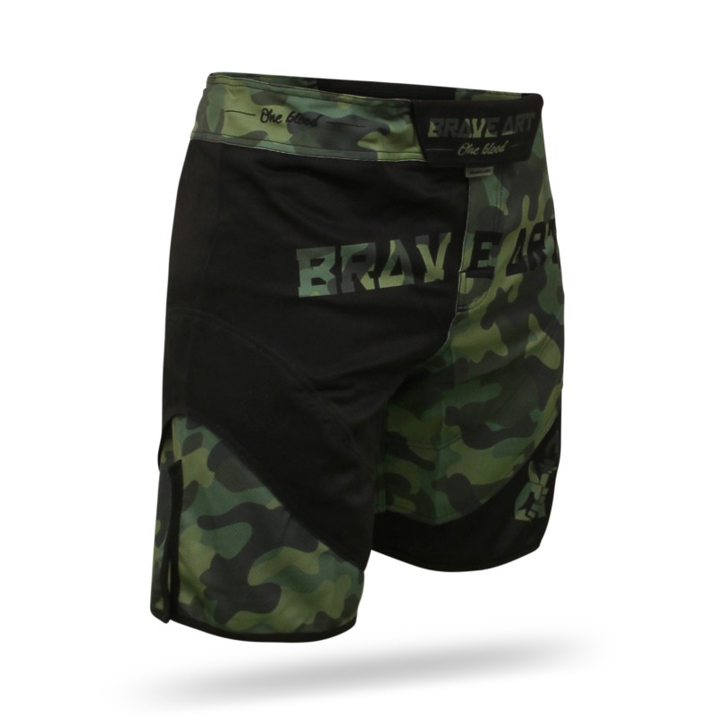 Short de MMA Front Liner Brave Art Camo Vert et Noir