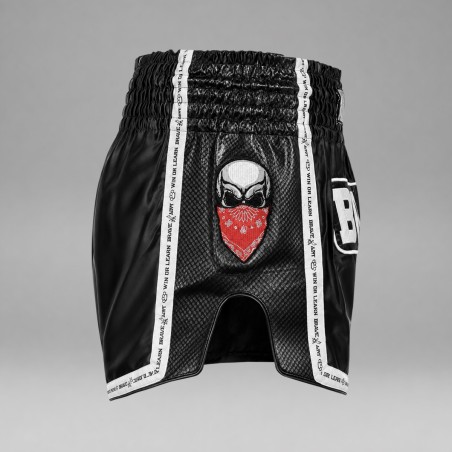 Short de Muay Thaï Brave Art Vatos – Satin Noir & Blanc