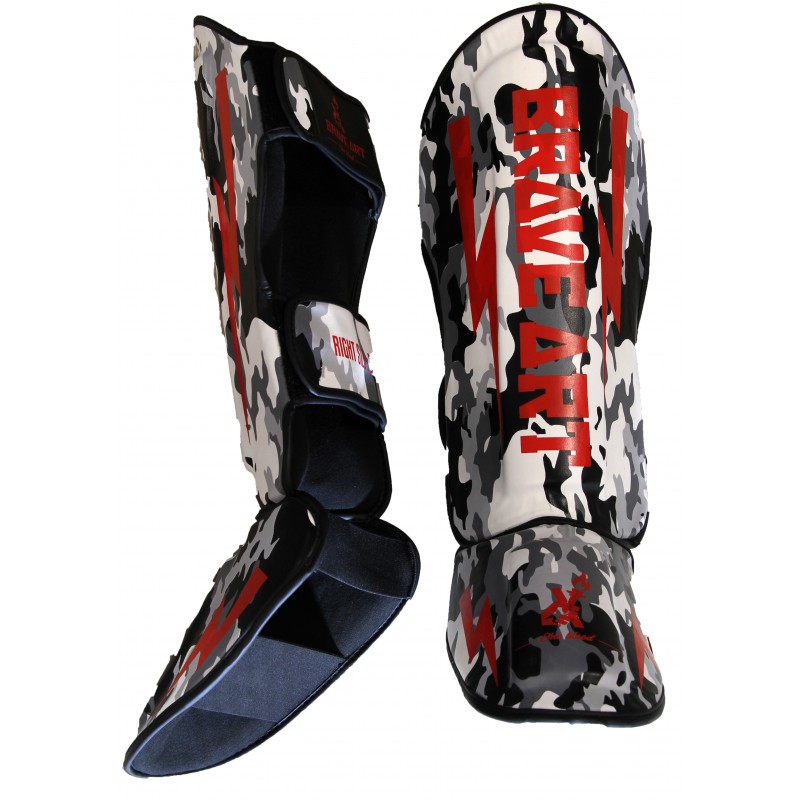 Protège-Tibias Brave Art Camo Noir & Rouge PU - PTPUCAG