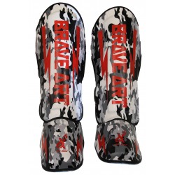 Protège-Tibias Brave Art Camo Noir & Rouge PU - PTPUCAG