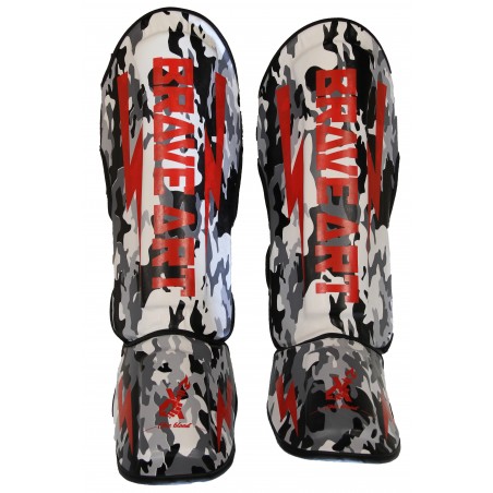 Protège-Tibias Brave Art Camo Noir & Rouge PU - PTPUCAG