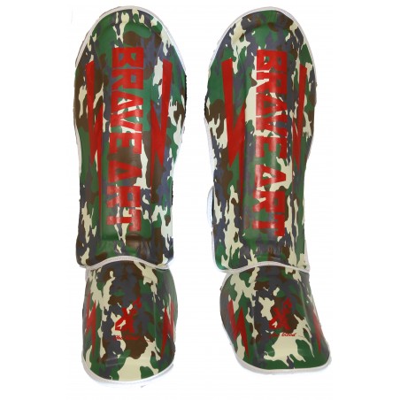 Protège-Tibias Brave Art Camo – Vert & Rouge PU - PTPUCAV