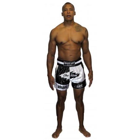 Brave Art Muay Thai Light Night Shorts – Black & White – BATSLN